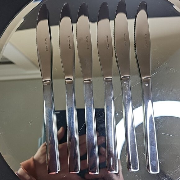 6pcs Browne Stainless Steel WIN2 Unknown Pattern Dinner Knife Set Of 6 - Picture 2 of 6